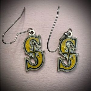 Official Seattle Mariners dangle earrings in vintage blue and yellow team colors